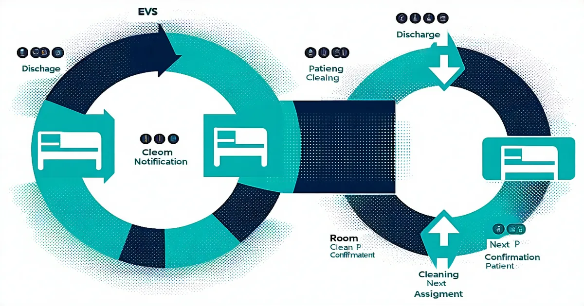 Process flow diagram illustrating bed turnover cycle from discharge to clean bed availability