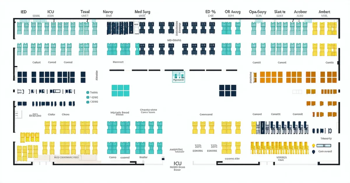 Capacity command center concept showing hospital-wide real-time bed status and census dashboard
