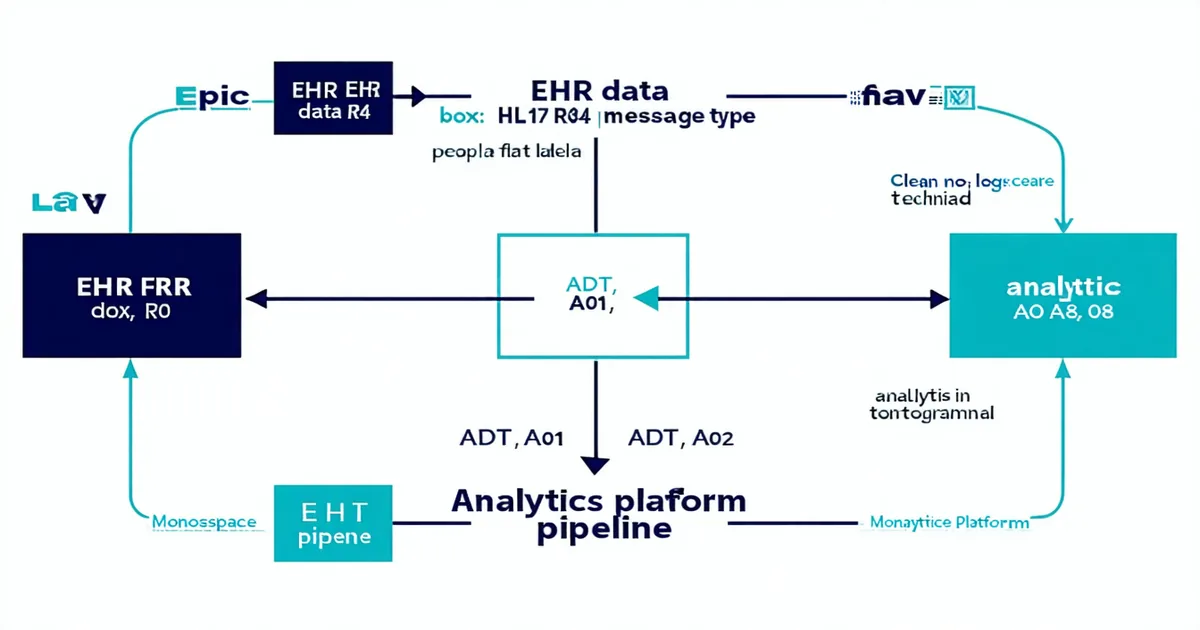 Technical diagram showing HL7 FHIR and ADT message flow from Epic EHR to analytics platform