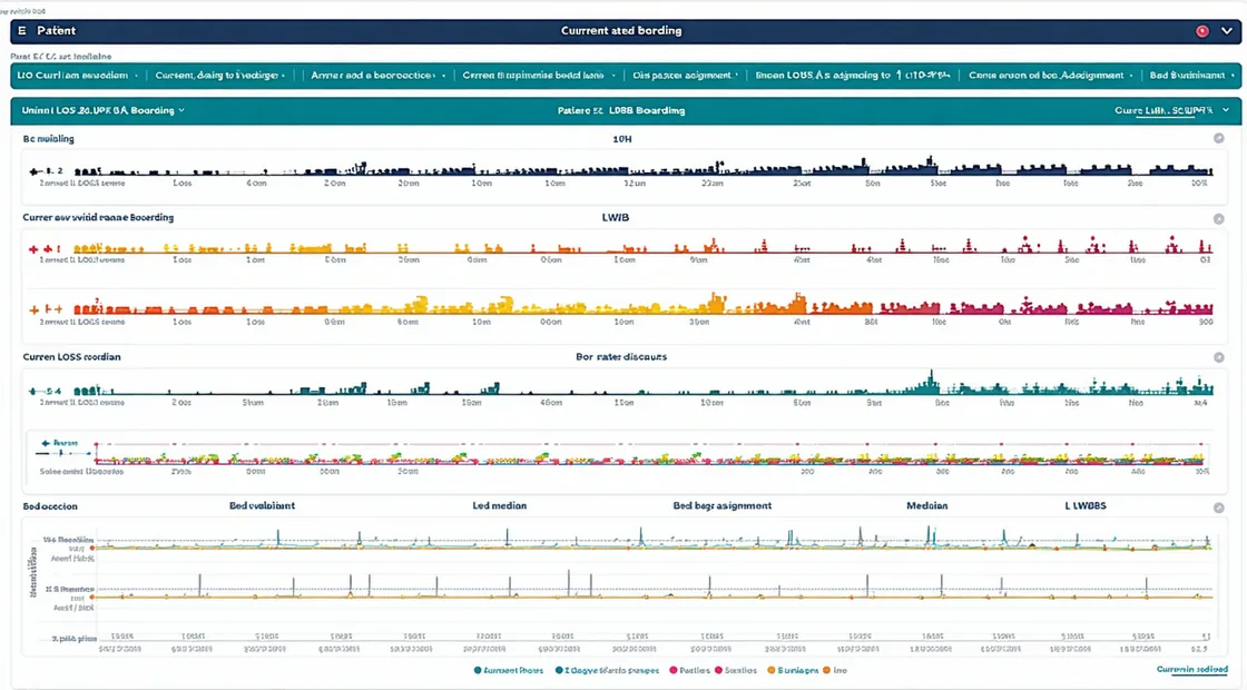 Emergency department patient flow dashboard showing arrival to discharge timeline and real-time bed status