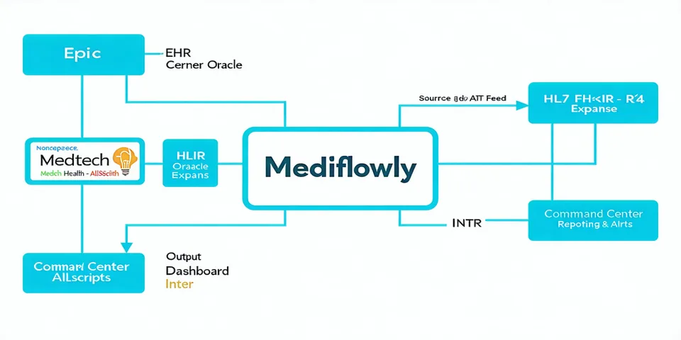 HL7 FHIR integration architecture diagram showing EHR data sources connecting to Mediflowly platform